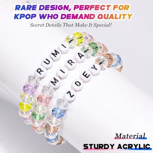 AICase for Kpop Demon Hunters Merch Rumi Zoey Mira Inspired Bracelets 3 Pcs Stackable Stretch Friendship Beaded Bracelets for Huntrix k pop Unique Merchandise Jewelry Gifts for Fans Women Men_Crystal4
