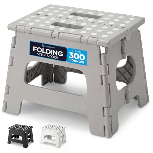 Handy Laundry Folding Lightweight Step Stool - Sturdy Enough to Support Adults - Opens Easy with One Flip - Great for Kitchen Bathroom or Bedroom (Gray - 8 Inch)