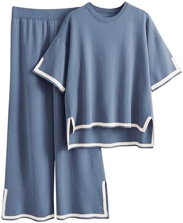 Tanming Sweater Sets Women 2 Piece Lounge Sets Short Sleeve Knit ...