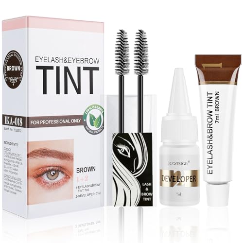 Eyelash & Eyebrow Kit, 2-In-1 Professional Lash & Brow Coloring Kit, Eye Brow & Eye Lash Color Set, Lasting for 4-6 Weeks Hair Color DIY Easy Use for Salon & Home 7ml Browm/Light Brown