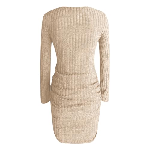 Robe midi côtelée à col montant et manches longues ajustée