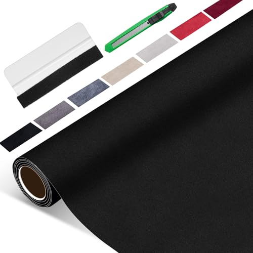 Suede Wrap for Car Interior 16 x 59 - Black Self Adhesive Suede Fabric Easy Peel Suede Interior Wrap for Car & Home Decor