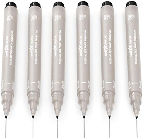 Uni Pin Fineliner Drawing Pen - Light Grey Ink - Brush Nib - Pack of 6