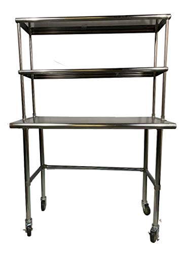 Commercial Stainless Steel Work Prep Table with Open Base 24 x 60 and Double Overshelf 12 x 60 with Casters Wheels