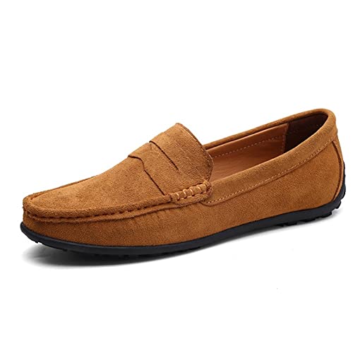 Easy to Put and Remove. Loafer Shoes for Men Genuine Leather Round Toe Stitching Details Suede Vamp Rubber Sole Penny Loafer Lightweight Flat Heel Flexible Resistant Outdoor for All Occasions