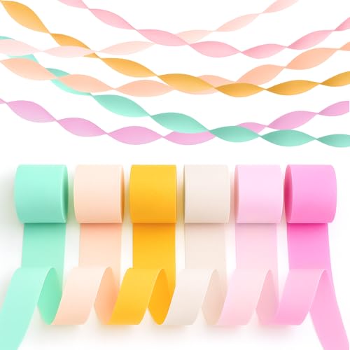 6 rolos de papel crepe serpentinas, decorações de casamento, decorações de festa para decorações de Páscoa, chá de bebé, aniversário, casamento, jardim, despedida de solteira, decoração de casa de