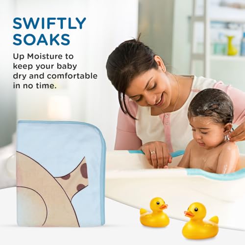Image of Mee Mee Hooded Baby Bath Towel for New Born | Wash Cloth, Quick Absorbent, Can be Used for Baby Swaddling, Extra Soft Cotton Towels for Kids /Toddlers /Infants /Babies, Pack of 1, (Blue Animals) 80X80 CM
