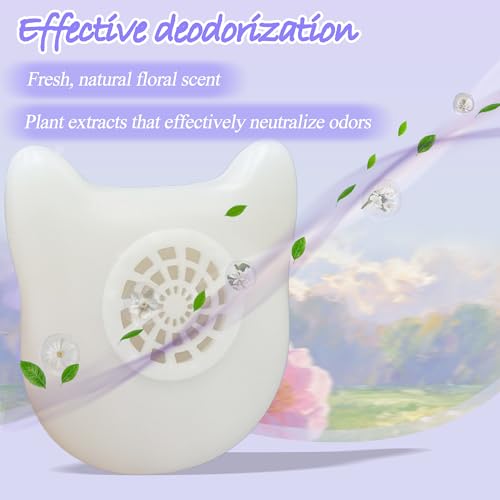 Image of NewKe 4 Pack Deodorizer for Cumrige and for Fumoi Self Cleaning Litter Box | Odor Eliminator Fragrance Refills for Most Automatic Cat Litter Box, Cute Cat Shaped Design with Camellia Flower Scent