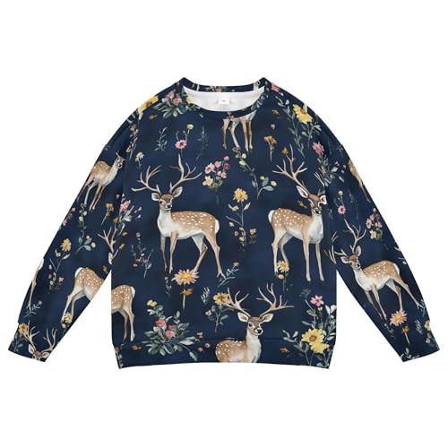 JUNZAN Aesthetic Deer Navy Blue Little Girls Hoodie Sweatshirt Long Sleeve Outerwear for Kids Party 4T
