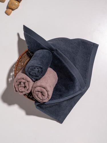Image of DAMENSCH 100% Cotton Face Towel, Super Soft Gym for Workout, Ultra Absorbent Towel for Women, Quick Dry, Long Lasting Colours Face Towel Set-Twilight Grey, Dusty Pink II