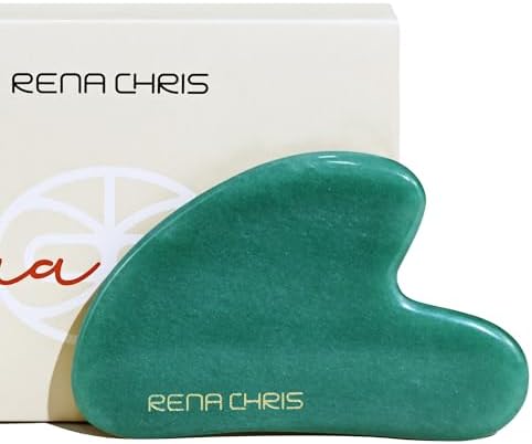 Rena Chris Gua Sha Facial Tools, Natural Jade Stone Guasha, Manual Massage Sticks for Jawline Sculpting and Puffiness Reducing, Facial Massage Tool, Skin-Care Tool (Green)