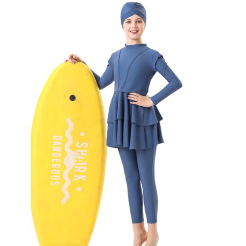 Modest Swimsuits for Girls Muslim Swimwear Islamic Full Cover Long Sleeve Ruffle Top with Pants Swim Hijab Cap3