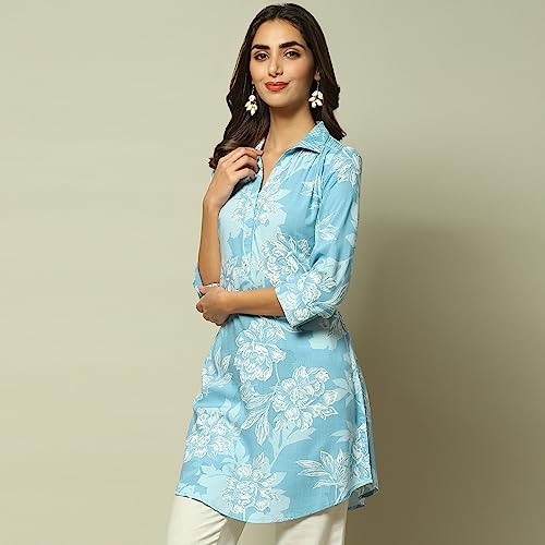 Image of BIBA Women's Rayon Regular Fit Casual Printed Regular Dress Shirt Kurta