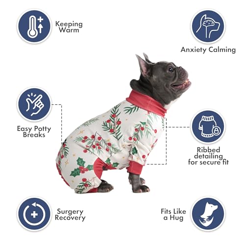 Image of Spark Paws Dog Christmas Pajama, Dog Recovery Suit Male, Onesie, Ultra-Soft and 4-Way Stretch, for Small Medium and Large Breeds - Mistletoe - S