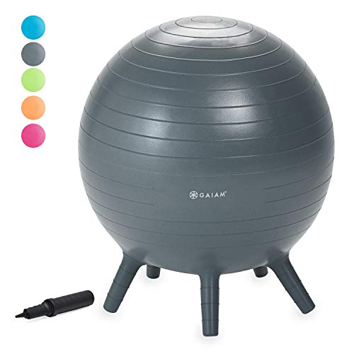 Gaiam Kids Stay-N-Play Children's Balance Ball - Flexible School Chair Active Classroom Desk Alternative Seating | Built-In Stay-Put Soft Stability Legs, Includes Air Pump, 52cm, Grey