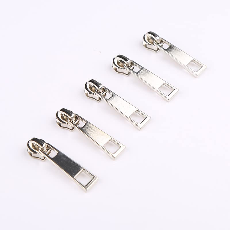 50pcs #5 Metal Zipper Sliders Sliver Pulls for Nylon Coil Zipper Tape and Replacement for Bags Luggages Purses (#5 Sliver Slider A - 50pcs)