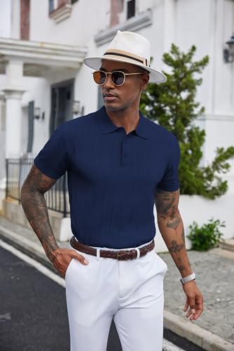 Image of COOFANDY Mens Knit Polo Shirts Short Sleeve Ribbed Textured Polo Shirt Lightweight Casual Golf Shirts Collared T Shirt