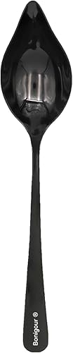 Miniatura 8 de Bonigour Cuenco ranurado culinario de 9 pulgadas, cuchara chapada de acero inoxidable 18-8 (negro, cuenco ranurado - 9 pulgadas)