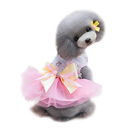 YAODHAOD Robe pour Chien Tutu Jupe Rose Fleur Bowknot Robe pour Petit Chien Fille (S, Rose) Cover