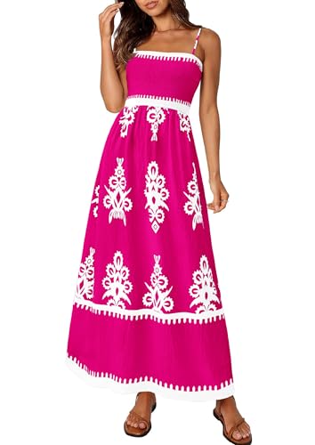 Image of PRETTYGARDEN Women's Summer Boho Maxi Dress Floral Sundresses | Spaghetti Strap, Sleeveless, Smocked Bodice, A-Line Long Flowy, Lightweight Soft, Wedding Guest Party, Beach Vacation Outfits