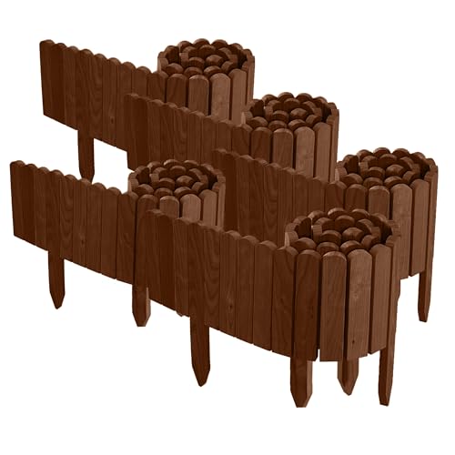 Floranica 10 m Beeteinfassung Flexibler Holzzaun 5 St. 2 m x 20 cm Braun Steckzaun aus Kiefernholz Rasenkante Teichzaun Rollboard 5 tlg Erweiterbares Zaunset für Garten