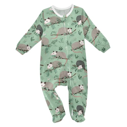 SHJI Cute Opossums Leaves Baby One-Piece Footies Long Sleeve Rompers Pajamas Zip Front Pjs for Boys...
