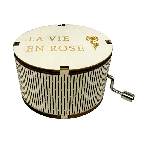 Youtang La Vie En Rose Wood Music Box, Round Antique Engraved Wooden Musical Boxes Gifts for Lover, Boyfriend, Girlfriend, Husband, Wife(White)