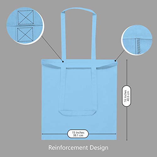 Image of TOPDesign 12-Pack Economical 16 inchx15 inch Baby Blue Cotton Tote Bag, Lightweight Medium Reusable Grocery Shopping Cloth Bags, Suitable for DIY, Advertising, Promotion, Gift, Activity