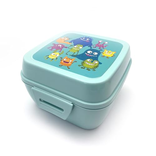 Fackelmann Lunch Box Quadrato Mostrini 1.43L 13,5x12,5x8,5 cm - Portapranzo Bambini con Clip - per Scuola, Asilo,...