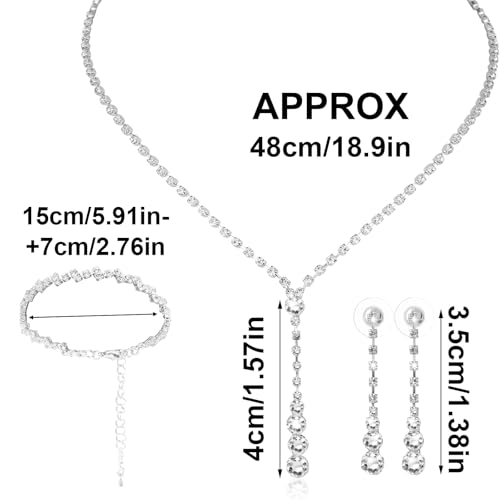 Rhinestone Bridal Jewellery Set Elegant Crystal Teardrop Pendant Necklace Drop Dangle Earrings Bracelet Sparkly Silver Jewellery Set for Brides Bridesmaid Women Girls Prom Costume Accessories - Image 3