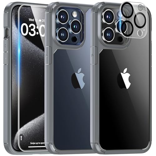 TAURI 3 in 1 Titanium Case for iPhone 15 Pro Max Case, and 2X Screen Protector, [Not-Yellowing & Military Drop Defense] Shockproof Phone Case 6.7 inch