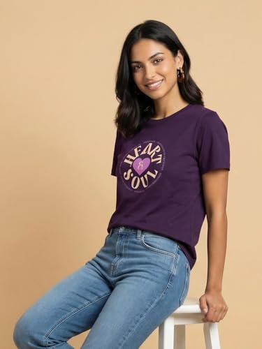 Image of Nobero Women's Graphic Printed T-Shirt | Regular Fit 180 GSM Cotton Tee for Women | Comfortable Round Neck Casual Wear