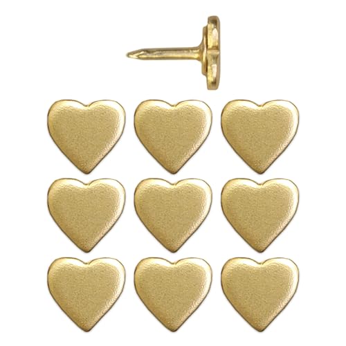 Image of Mini Gold Heart Push Pins - Mini Gold Metal Heart Map Pins - for Cork Board, Maps, or Lapel Pin Use - Designed in USA - Set of 10