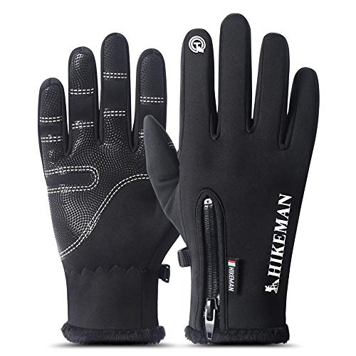 QXuan Gants de cyclisme d'hiver avec fermeture éclair et écran tactile coupe-vent imperméable pour sports de plein air, ski, moto, course à pied, conduite pour hommes et femmes - Noir - L Cover