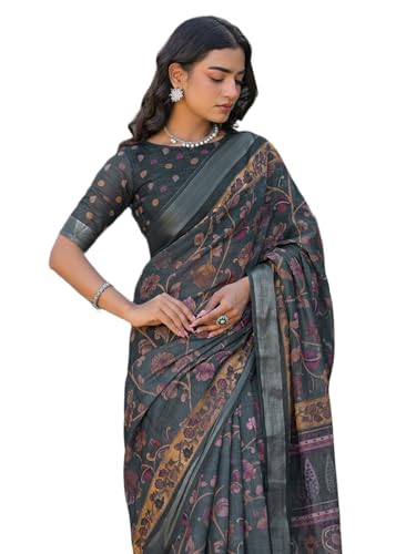 Image of SIRIL Women's Printed Cotton Saree with Unstitched Blouse Piece