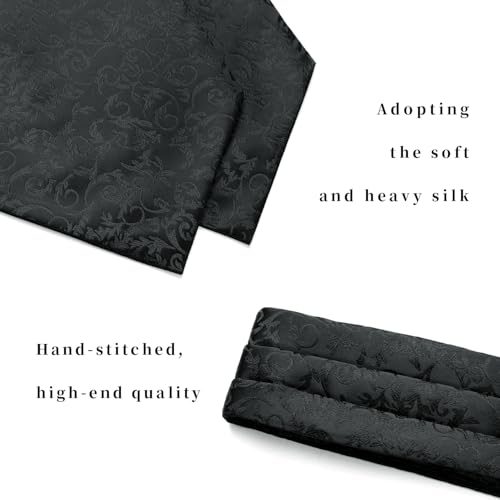 Image of HISDERN Ascot Ties for Men Paisley Floral Ascot and Pocket Square Set Classic Self Tie Mens Cravat Handkerchief for Wedding