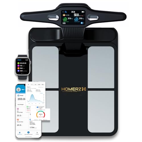 Homerz Smart Scale Pro Max – Bend-Free Smart Scale with BMI, Body Fat, Muscle Mass, Full Body Composition Scale with Digital Weight Tracking, Body Scan Scale with Handle, Body Fat Scanner