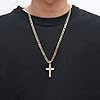 HZMAN 24K Gold Plated Solid CZ Cross Necklace for Men Women Stainless Steel Religion Jewelry with 24 Inch Figaro Chain (Gold) #3