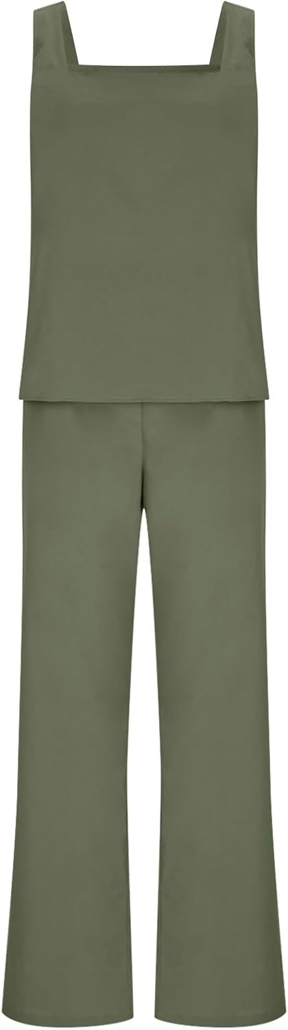 Linen Sets for Women 2 Piece Tank Top & Linen Pants Matching Lounge Set Casual Summer Beach Vacation Trendy Clothes - Image 5