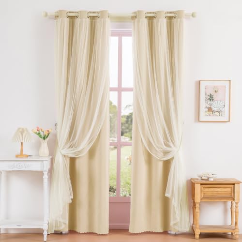 Image of Anytime Double Layer Blackout Curtains 2 Panels,35Wx72L,Cream