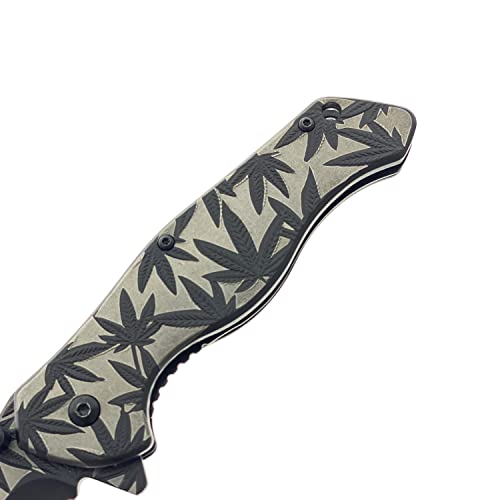 Falcon 8" Marijuana Leaf Engraved Blade And Handle Design 440 Stainless Steel Spring Assist Pocket Knife 420 Gift #TOP5