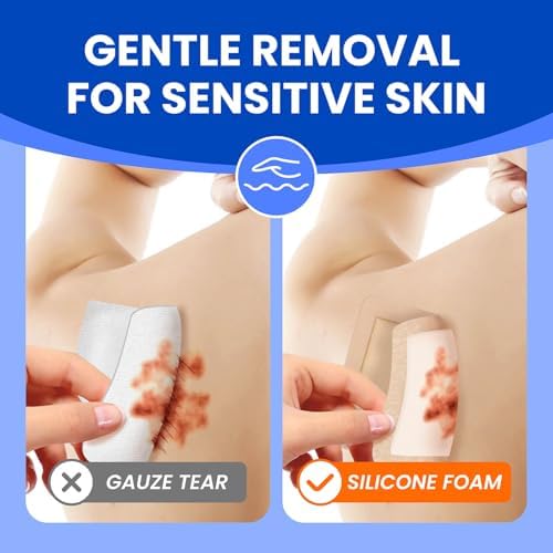 Image of Large Waterproof Bandages 5x5 Silicone Foam Dressing Sensitive Skin, 10 PCS | Bioemmalab Wound Dressing, Adhesive Cohesive Pad with Border, First Aid, Post Surgical and Burn, Pressure, Scar Healing