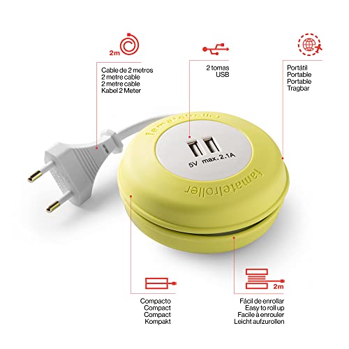 Enrollable con 2 USB para cargar el móvil cómodamente gracias a su cable flexible de 2m 4
