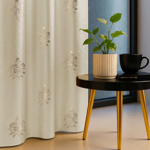 Image of Urban Space 100% True Blackout Curtains for Window, Gold Foil Printed Blackout Curtains, Blackout Decorative Window Curtain Eyelet with Tieback, 1 Piece Curtain for Living Room (Avni Beige, 5 Feet)