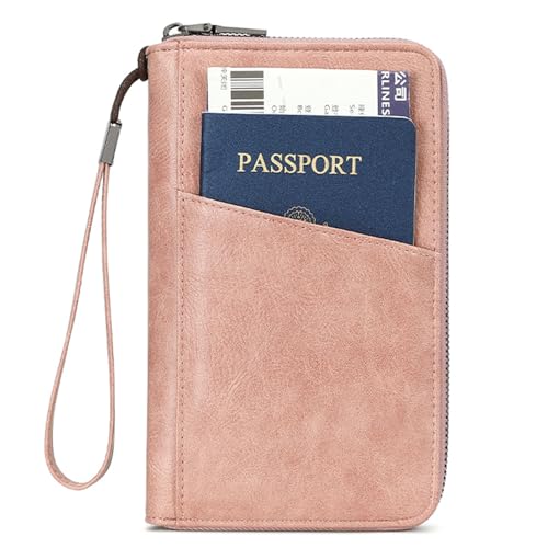 Family Passport Holder for Travel Women and Men Multiple RFID blocking Passport Holder MultiFunction Passport Wallet Passport Case Passport cover with Zipper