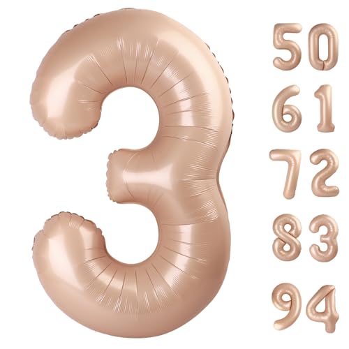 Image of Light Brown 3 Balloon, Tan Number Balloons 40 Inch, Beige 3rd Birthday Decorations, Men Women Sandy Brown Party Supplies for Party Decorations, Khaki Number 3 Balloon