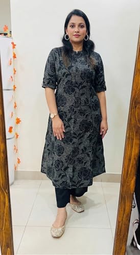 Image of ANNI Designer Kurta Sets for Women Viscose Blend Printed | Kurti Set for Woman | Kurta Palazzo Set | A Line Kurti | Mandarin Collar Elbow Sleeve Suit Set for Women Stylish Ethnic Outfit Clothing