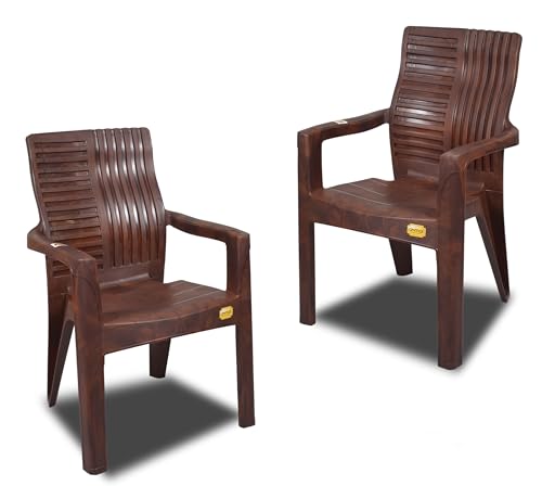 Image of Anmol Heavy Duty High Back Chair | Titanium Classic Plastic Chair with Armrest | Strong & Comfortable Chair for Home, Office, Restaurant & Garden (Pack of 2)