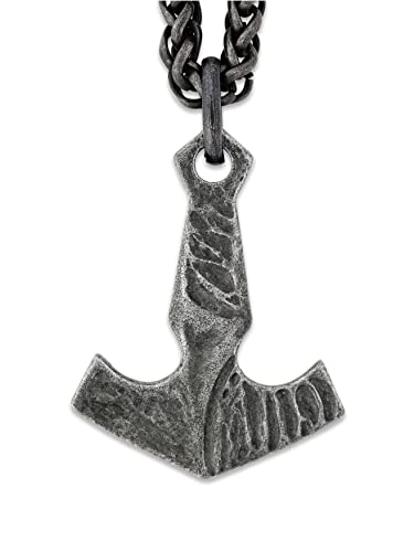 HAQUIL Viking Mjolnir Necklace, Antique Thor Hammer Amulet Pendant, Wheat Chain, Viking Jewelry Gift for Men and Women