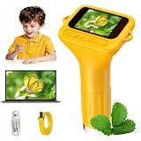 ASPOVEN Microscope Enfant Portable 1000X – Microscope Numérique avec Écran IPS 2 Pouces et 8 LED, Fonction Photo & Vidéo, Cadeau d’Anniversaire Scientifique pour Garçons et Filles (Jaune)